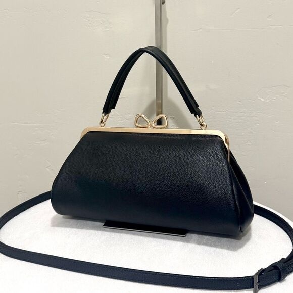 Premium Pebble Calfskin Handmade “Bow” Kisslock Baguette Bag & 3 Strap Styles - Picture 1 of 15
